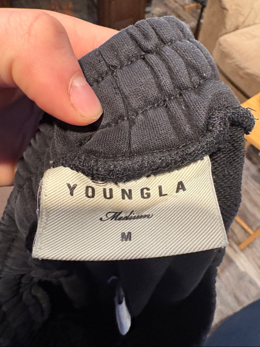 YoungLA Black Joggers with White Gothic Leg Script - Picture 2 of 3